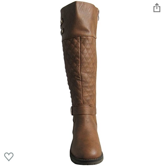 Tan Quilted Buckle Knee High Motorcycle Boots - Picture 5 of 5